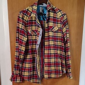 Billabong Red and Yellow Plaid Casual Button Down Shirt